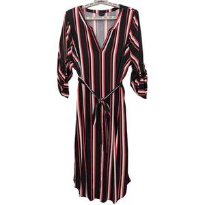 Torrid Striped Midi Dress Size 3X Belted Roll Tabs Sleeves Boho Office Feminine